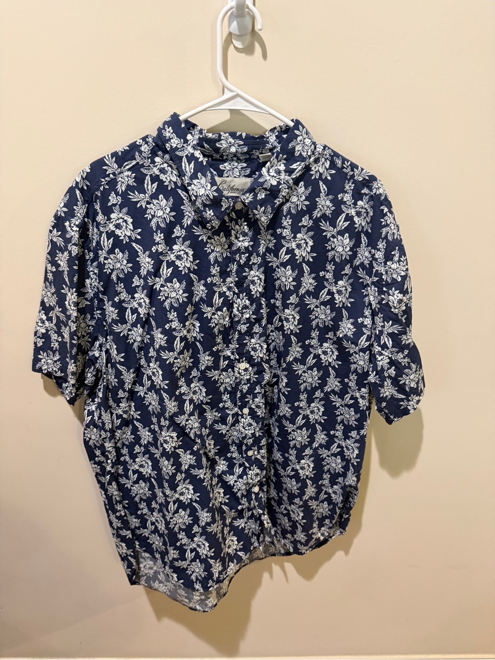 Navy Floral Short-Sleeve Button-Down Shirt